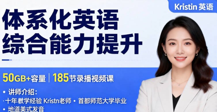 Kristin英语课堂185节VIP会员课程全套：自然拼读+旅行英语+听歌学英语+看电影学英语+话题口语+职场商务+西方历史+文化高阶，从零基础到流利表达